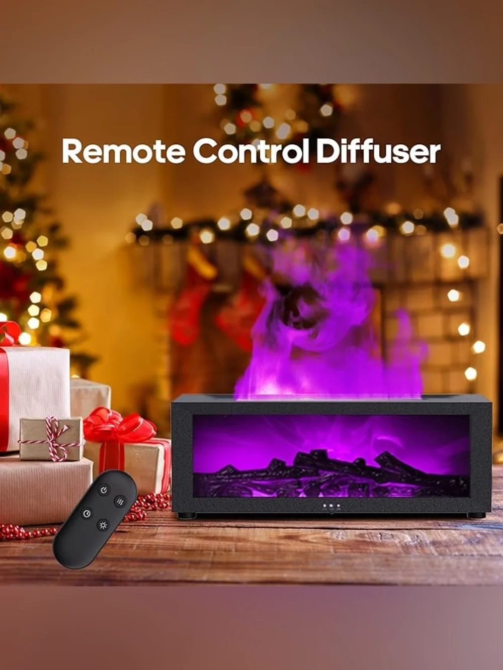 Essential Fireplace Flame Oil Diffuser Upgrade 7 Colors Noiseless Remote Control